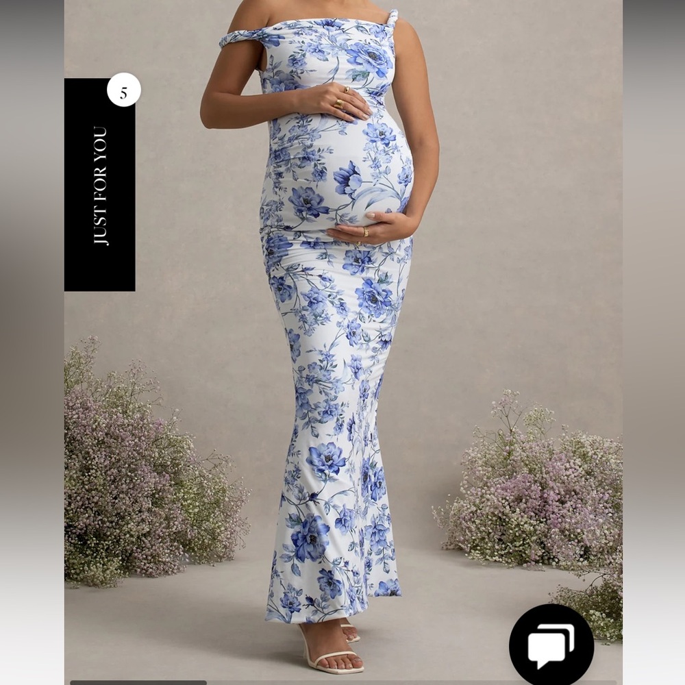 Club L London Blue Floral Off-Shoulder Dress